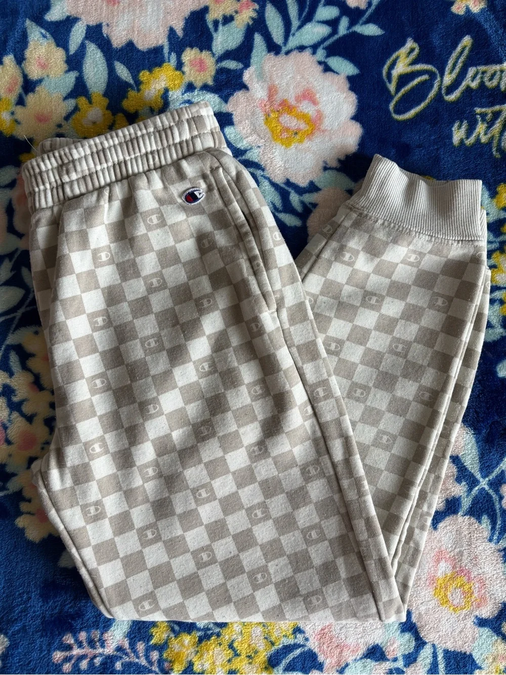 Champion Beige Checkerboard Joggers W/Subtle Logo |GRL 7/8 - (can be unisex)